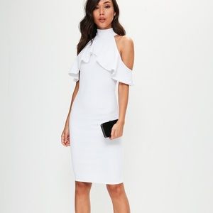 Missguided White frill cold shoulder bodycon dress